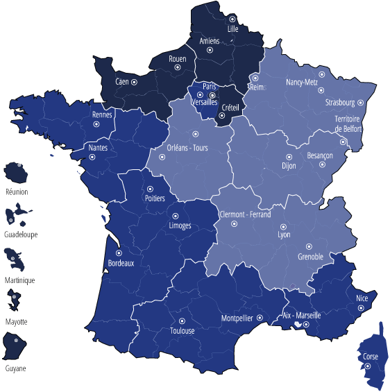 Carte de la France par académie